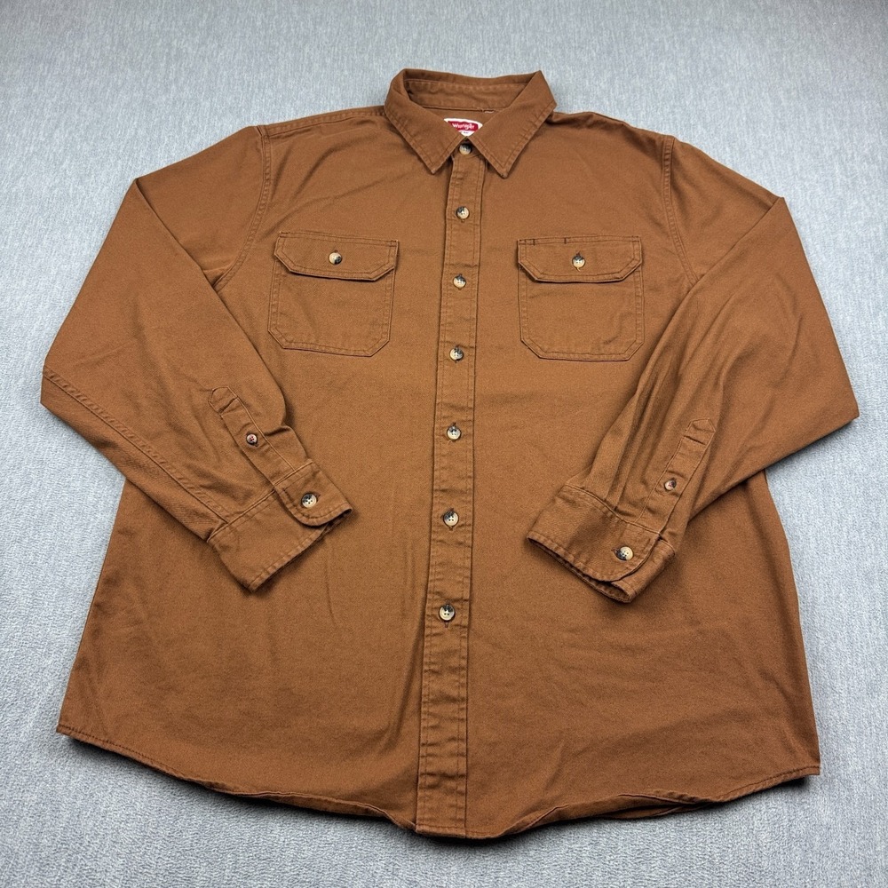 Wrangler Shirt Men Large Brown Western Rodeo Cowboy Button Up Canvas Twill Work
